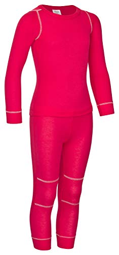 icefeld - atmungsaktives Thermo-Unterwäsche Set für Kinder - warme Wäsche aus langärmligem Oberteil + Langer Unterhose (ÖkoTex100) in blau oder pink (110/116, pink_)