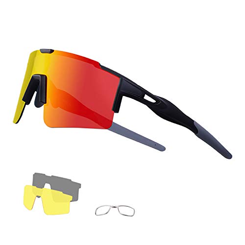 DUDUKING Sportbrille Fahrradbrille Sonnenbrille für Herren und Damen mit 3 Wechselobjektiven TR90 UV400 Schutz Windschutz Radsportbrille für Outdooraktivitäten Autofahren Fischen Laufen Wandern