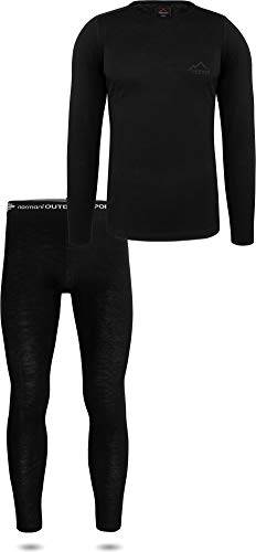 normani Herren Merino Unterwäsche-Set Garnitur (Unterhemd und Unterhose) 100% Merinowolle Thermounterwäsche Ski-Funktionsunterwäsche Farbe Dunkelschwarz Größe L/52