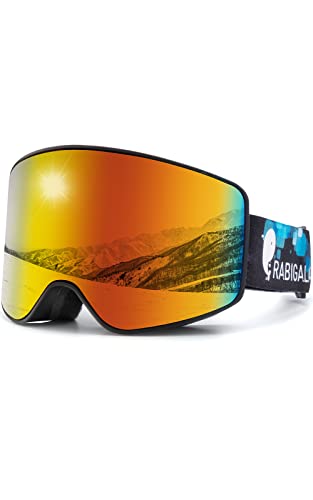 RABIGALA Skibrille herren UV-Schutz Snowboard brille Doppellinse ski brille herrn rahmenlose Schneebrille anti beschlagen brille Weites Sichtfeld skibrille damen für Snowboarding(revo)