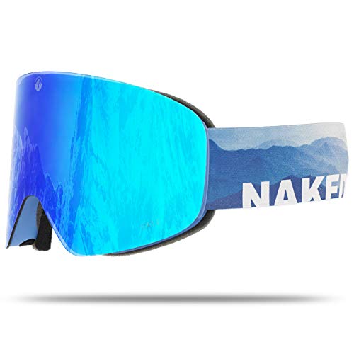NAKED Optics Skibrille Snowboard Brille für Damen und Herren - Verspiegelt mit Magnet-Wechselsystem – Ski Goggles for Men and Women (Misty, inkl. Schlechtwetterglas)