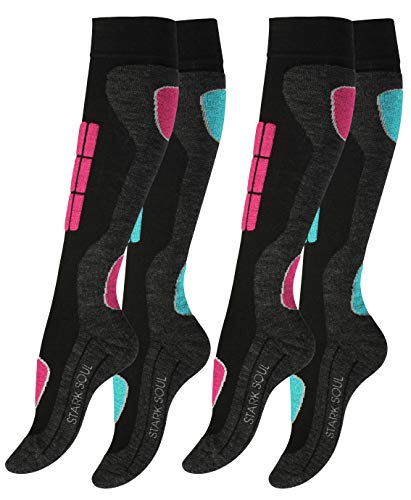 2 Paar Original VCA SKI Funktionssocken, Wintersport Socken mit Spezial Polsterung,Gr.-39/42,Pink/Turquoise