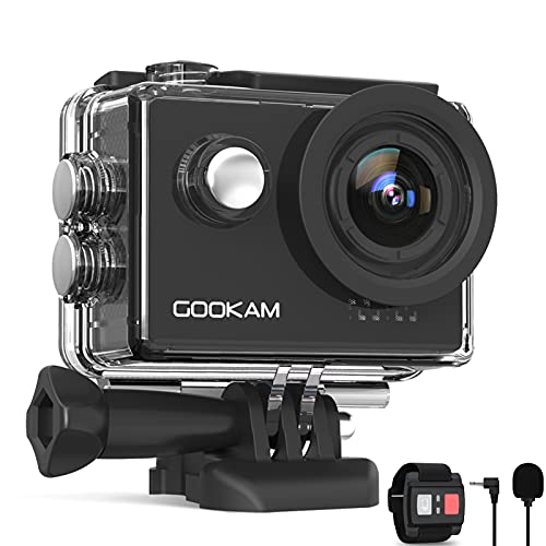 GOOKAM Action Cam 4K 60FPS 20MP WiFi Actionkamera 40M Unterwasserkamera EIS Sportkamera mit Externem Mikrofon 2.4G Fernbedienung Ultra HD Helmkamera 170°Weitwinkel mit 2x1350mAh Batterien(Go6)