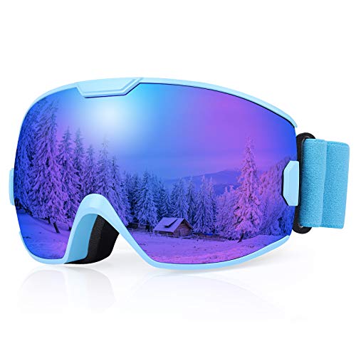 Skibrille Ski Goggles Kinder Jungen Erwachsenen Snowboardbrille Doppel-Objektiv OTG UV400 Schutz Anti-Beschlag Winddicht Ski Schutzbrille Helmkompatibel für Skifahren Motorrad Fahrrad Skaten