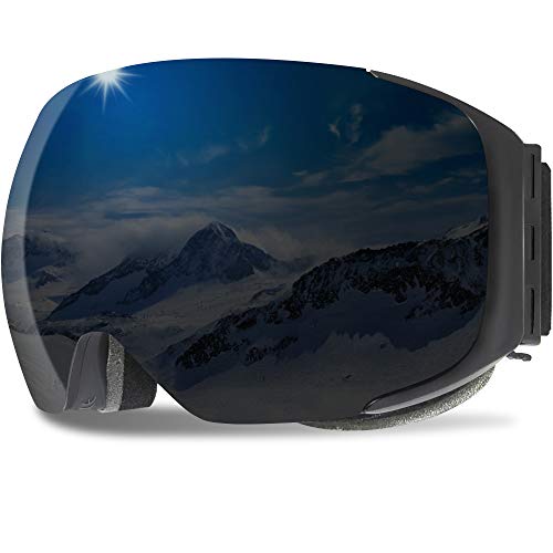 GANZTON Skibrille Anti Fog Snowboardbrille OTG Brillenträger UV-Schutz Snow Snowboard Brille Verspiegelt mit Magnetischer Gläser,Helmkompatible für Damen und Herren,Jungen und Mädchen(Pures Schwarz)
