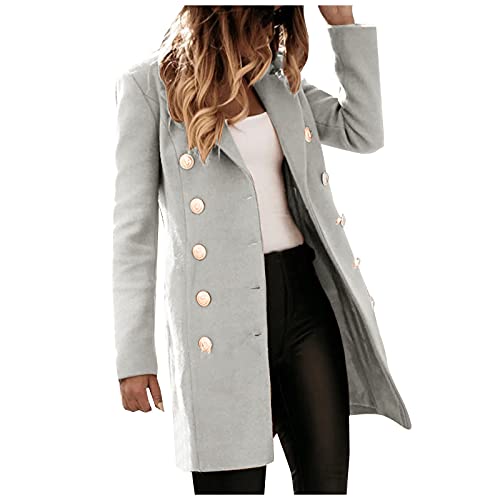 Generic Damen Faux Wool dünner zweireihiger Mantel Trench Jacket Slim Classic Long Coat Splice Office Outwear Unterziehjacke Ski