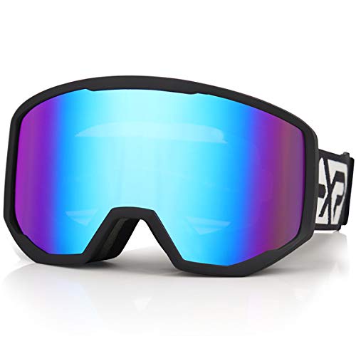 EXP VISION Skibrille für Damen und Herren, Snowboard Brille Schneebrille OTG 100% UV-Schutz Skibrille für brillenträger, Anti-Nebel Snowboard Brille Ski Goggles (Blau)