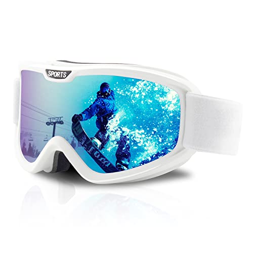 OULIQI Skibrille Herren Damen,Snowboard Brille UV-Schutz Kompatibler Helm Anti Fog Skibrillen für Wintersportarten, Skifahren, Skaten,Schneemobil