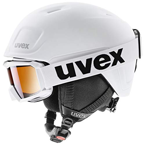 uvex Unisex Jugend heyya pro Set Skihelm & Skibrille, white-black, 51-55 cm