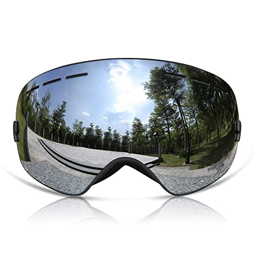 GANZTON Skibrille Snowboard Brille Doppel-Objektiv UV-Schutz Anti-Fog Skibrille F¨¹r Damen und Herren Jungen und M?dchen Silber