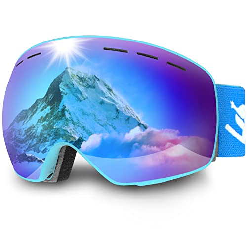 Trusiel Skibrille, Skibrille Damen Herren Anti-Fog Skibrillen OTG , Skibrille für Brillenträger, 400 UV-Schutz Schneebrille Kompatibler Helm (Blau (VLT 15%))