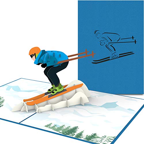papercrush Pop-Up Karte Skifahrer - Lustige Winter Geburtstagskarte oder Gutscheinkarte für Skifahren, Gutschein für Skiurlaub oder Skischuhe - Handgemachte Ski Geschenkkarte mit Umschlag