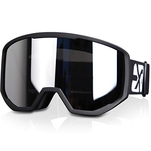 EXP VISION Skibrille für Damen und Herren, Snowboard Brille Schneebrille OTG 100% UV-Schutz Skibrille für brillenträger, Anti-Nebel Snowboard Brille Ski Goggles (Silber)