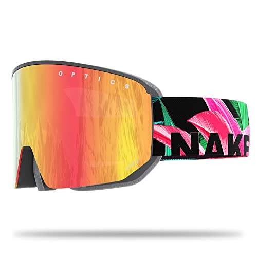 NAKED Optics Skibrille Snowboard Brille für Damen und Herren - Verspiegelt mit Magnet-Wechselsystem – Ski Goggles for Men and Women (NOVA Flash Leafs, +inkl. Schlechtwetterglas)