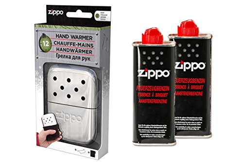 Zippo Handwärmer Premium Set Taschenwärmer Chrom Groß 12 Stunden Laufzeit + 2 x Benzin