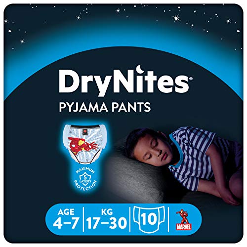 DryNites saugfähige Nachtwindeln bei Bettnässen, Für Jungen 4-7 Jahre (17-30 kg), 1 x 10 Stück, Windel-Pants, Höschenwindeln, Windelhöschen