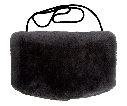 Warmer Lammfell Pelzmuff schwarz mit Reißverschlusstasche waschbar, geschorenes Lammfell, ca. 29,5x19 cm
