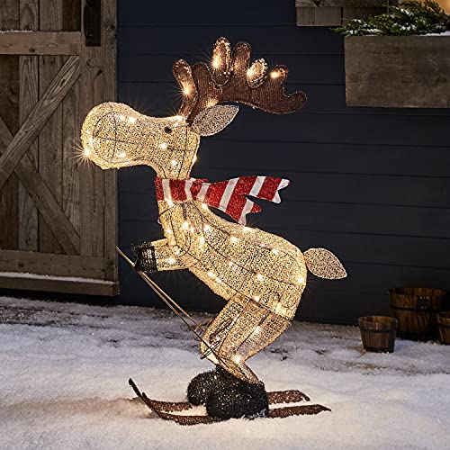 Lights4fun 50er LED Elch skifahrender Elch Weihnachtselch Weihnachtsbeleuchtung Außen Weihnachtsfigur mit Timer