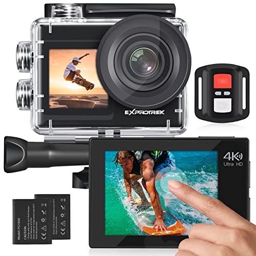 Exprotrek Action Cam 4K Unterwasserkamera Wasserdicht 40M Ultra HD 20MP Kamera 170 ° Ultra-Weitwinkel WiFi Camcorder EIS Stabilisierung mit Dual 1350 mAh Akku