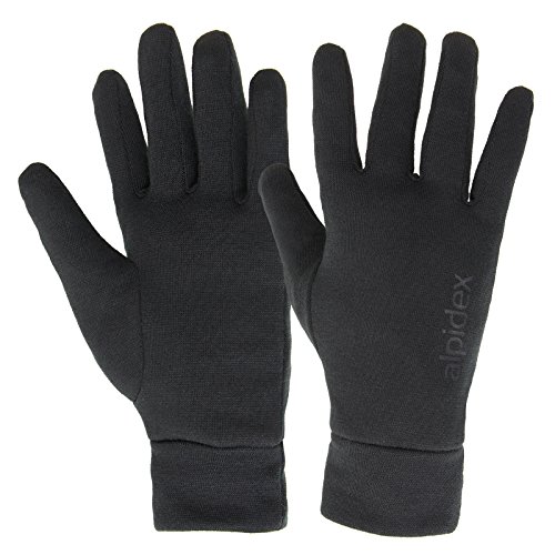 ALPIDEX Unterziehhandschuhe Innenhandschuhe leichte Laufhandschuhe dünne warme Liner innen aufgeraut, Größe:S, Farbe:Black