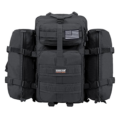 Seibertron Falcon Taktischer Militärischer Rucksack Kompakt Angriff für Wandern Reisen Trekking Tasche Tactical Bag Assault Backpack Military Camping Pack Outdoor Daypacks (Black 37L(1+ 2))