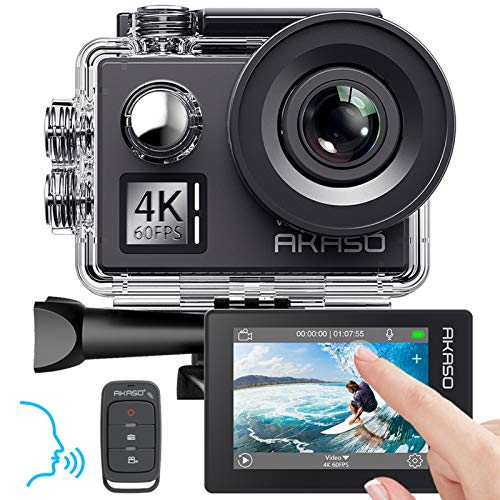 AKASO Action cam 4K/60fps /Action Kamera 20MP WiFi mit Touchscreen EIS 40M unterwasserkamera V50 Elite mit 8X Zoom Sprachsteuerung Fernbedienung Zubehör Kit Sportkamera