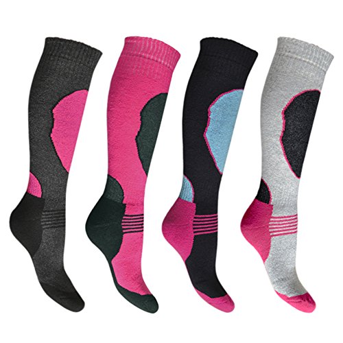 4 Paar Hochleistungs-Ski-Socken für Damen, lange Schlauch, Thermosocken, Größe 37-40